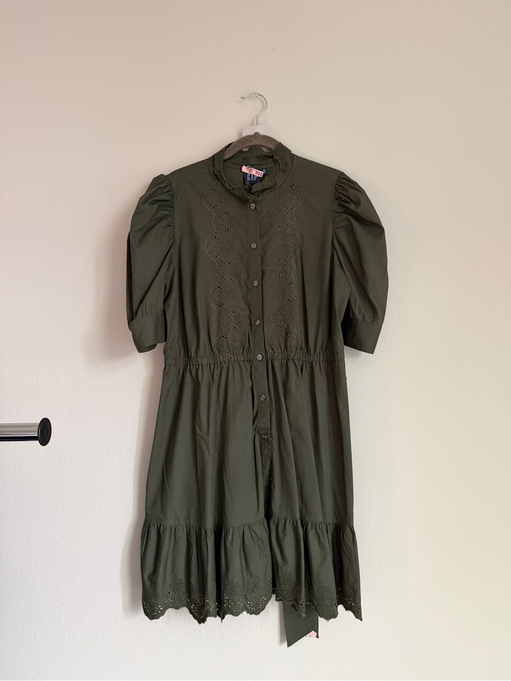 Olive Eyelet Button-Front Midi Dress wrap dress with matching tie